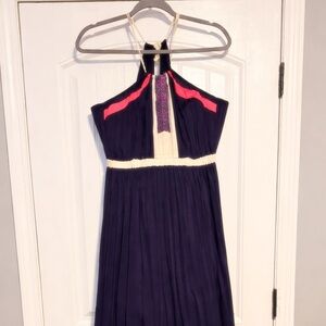 Doe & Rae Navy Dress with Red and Cream Details